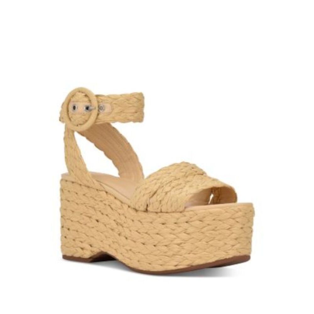 MARC FISHER LTD Womens Beige 2" Platform Marcell Toe Wedge Espadrille Shoes 8 M